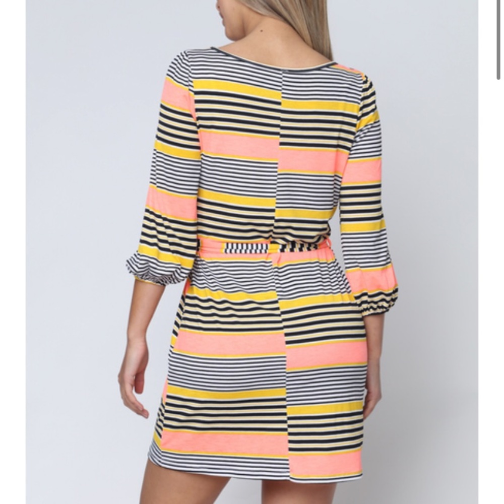 ❤️NEW S Black, Coral, Yellow Tie Waist Dress - Picture 7 of 9
